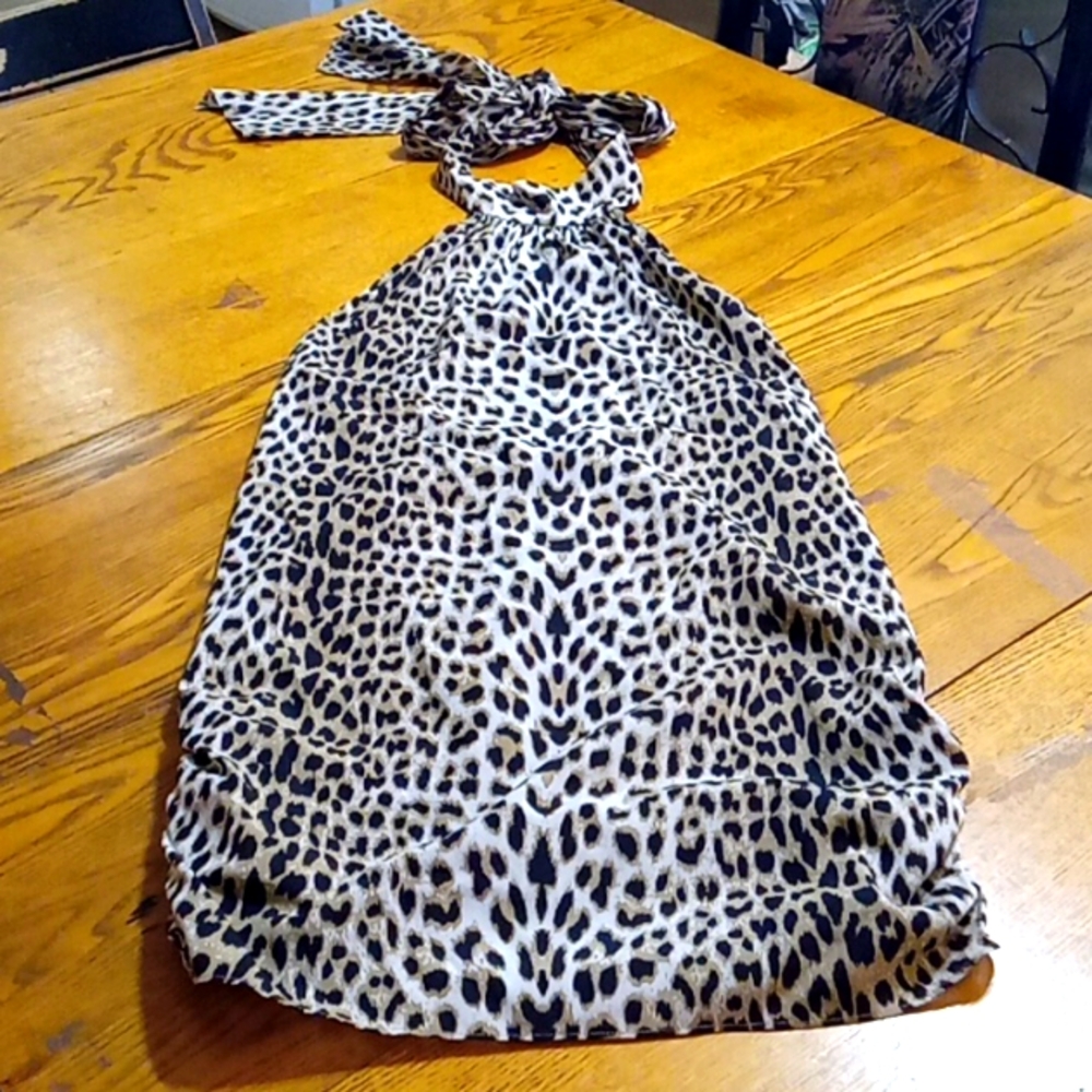 ALICE + OLIVIA Womens Dress SMALL Cheetah Halter Short SILK BLEND  yy